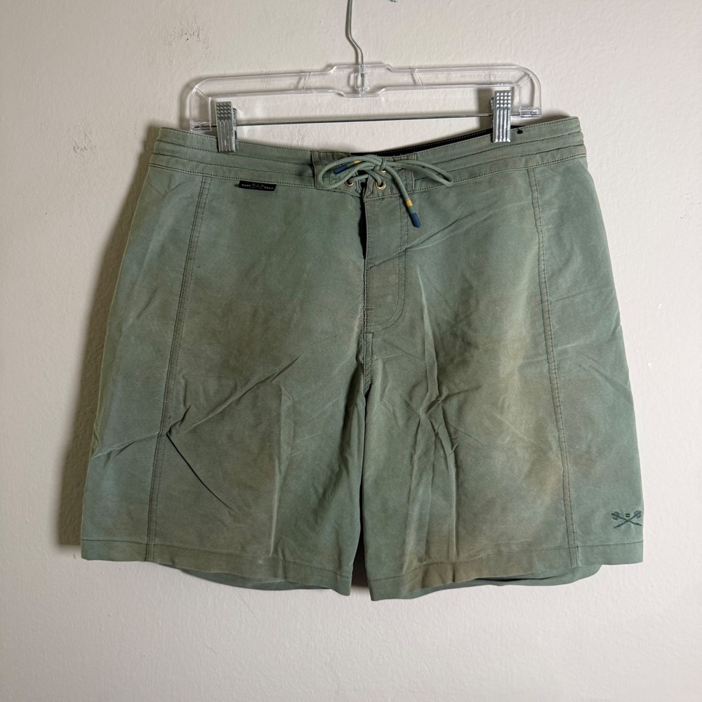 Dark Seas Division Mens Board Shorts Size 32 Sage Green Distressed Surf Trunks